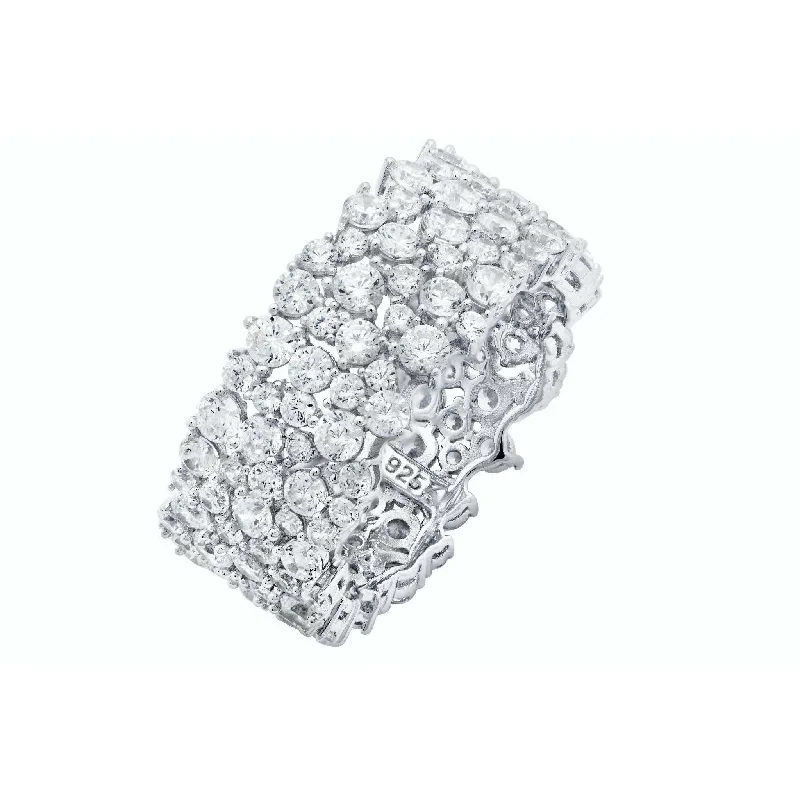 wedding rings with baguette diamonds-CRISLU Cluster Large Eternity Ring Finished in Pure Platinum