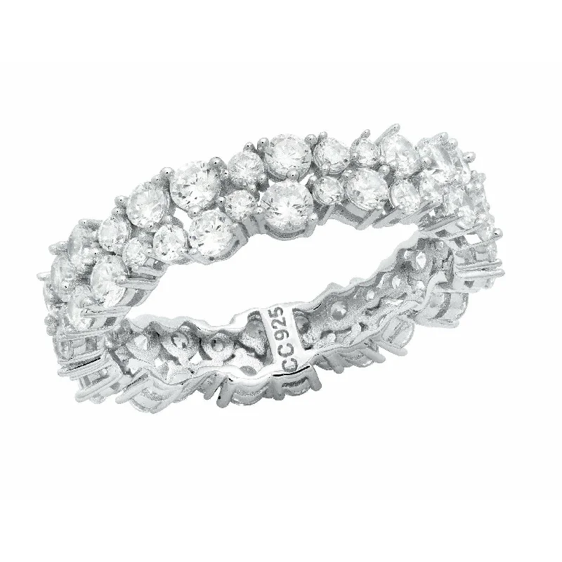 bridal engagement rings-CRISLU Cluster Small Eternity Ring Finished in Pure Platinum