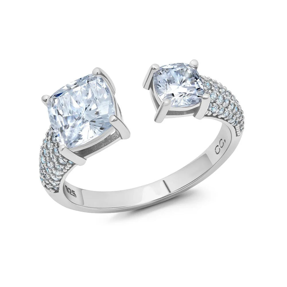 women’s engagement rings with gemstones-CRISLU  Cushion Cut Open Pave Ring  Finished in Platinum