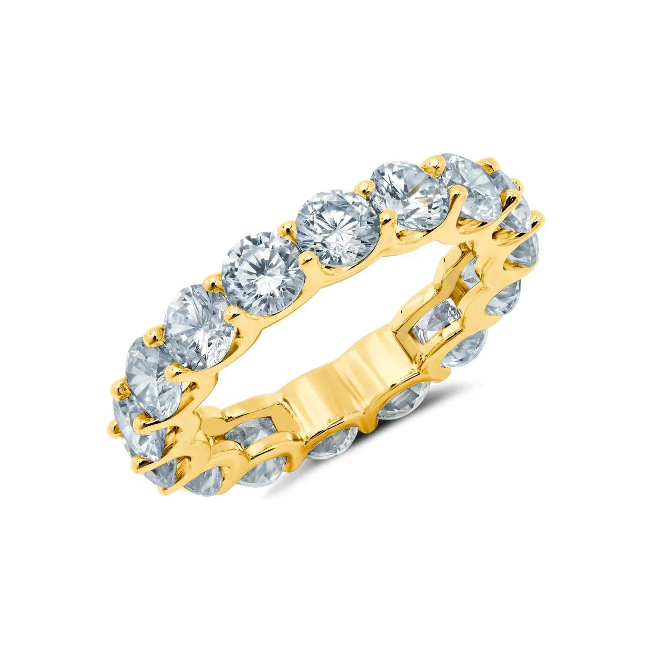 men’s engagement rings with gemstones-CRISLU Large Round Cut Eternity Band IN 18KT Yellow Gold Finish