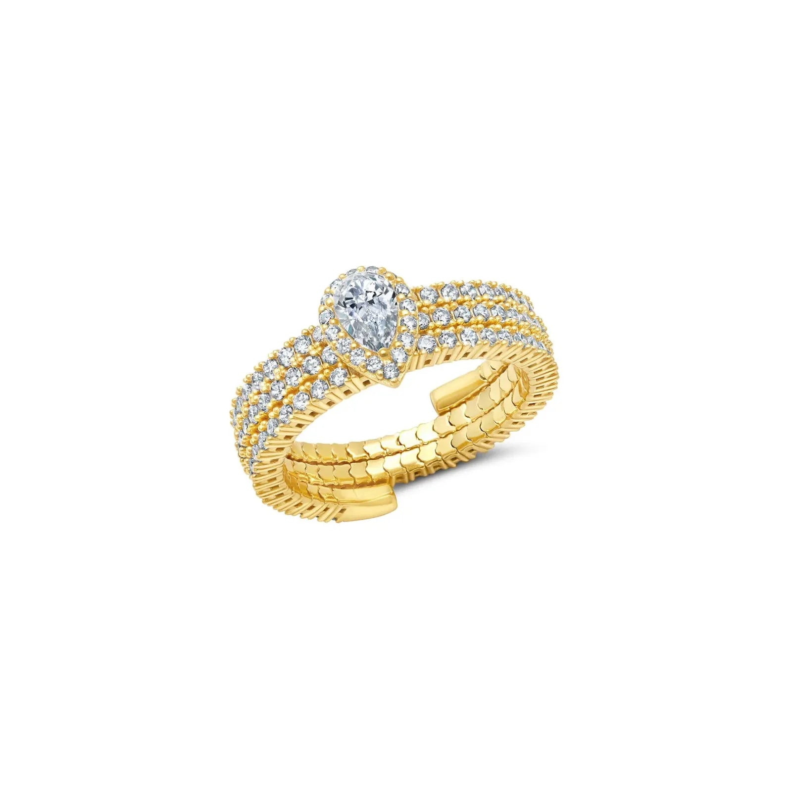 heart-shaped rings for women-CRISLU Pear Cut  Adjustable Ring in Gold