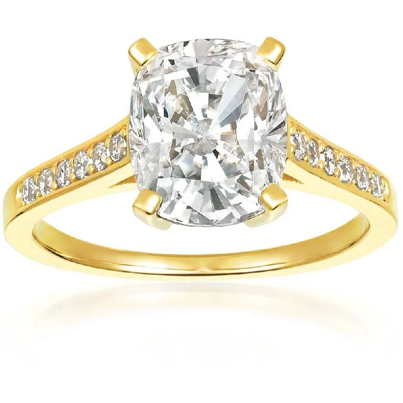 silver engagement rings-CRISLU Radiant Cushion Cut Ring finished in 18KT Gold