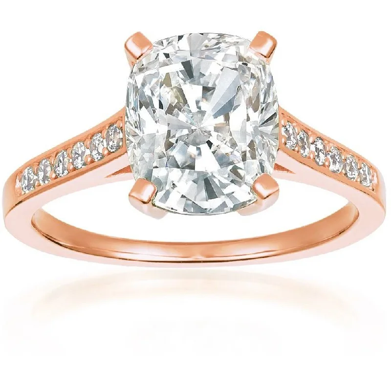 men’s gold rings-CRISLU Radiant Cushion Cut Ring finished in 18KT Rose Gold