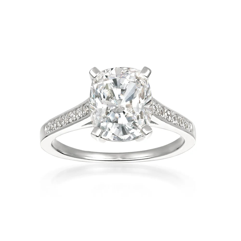 custom engagement bands-CRISLU Radiant Cushion Cut Ring finished in Pure Platinum