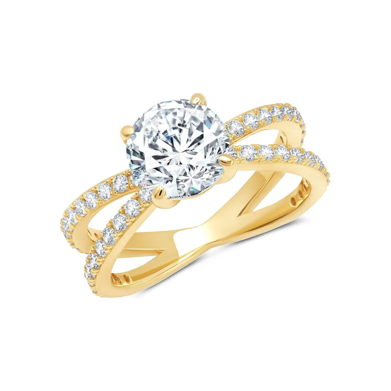 women’s diamond solitaire rings-CRISLU Round Brilliant Cut Unity Ring Finished in 18kt. Yellow Gold