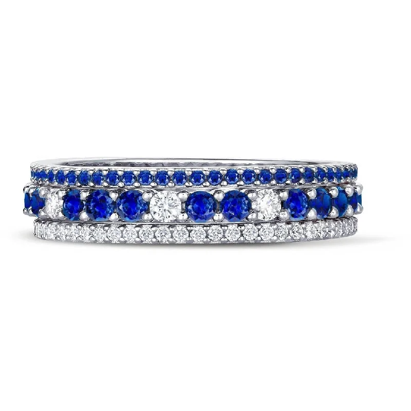 men’s wedding bands with diamonds-CRISLU Sapphire CZ  and Clear Stunning Stacks Ring Set