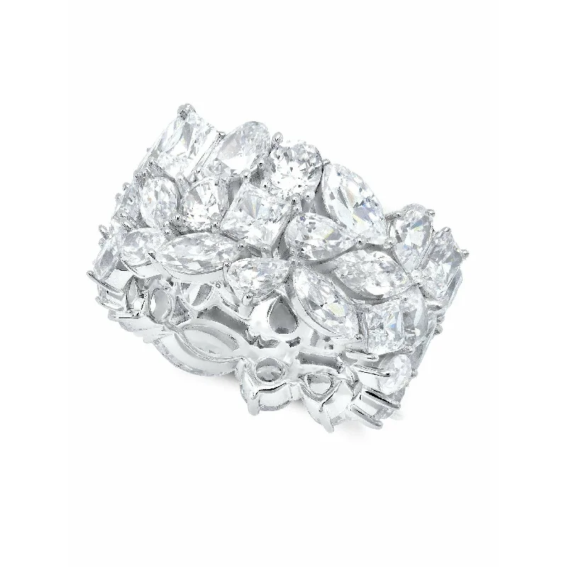 engagement rings with side stones-CRISLU Sterling Silver Pure Platinum Finished Multi Cluster Eternity Ring