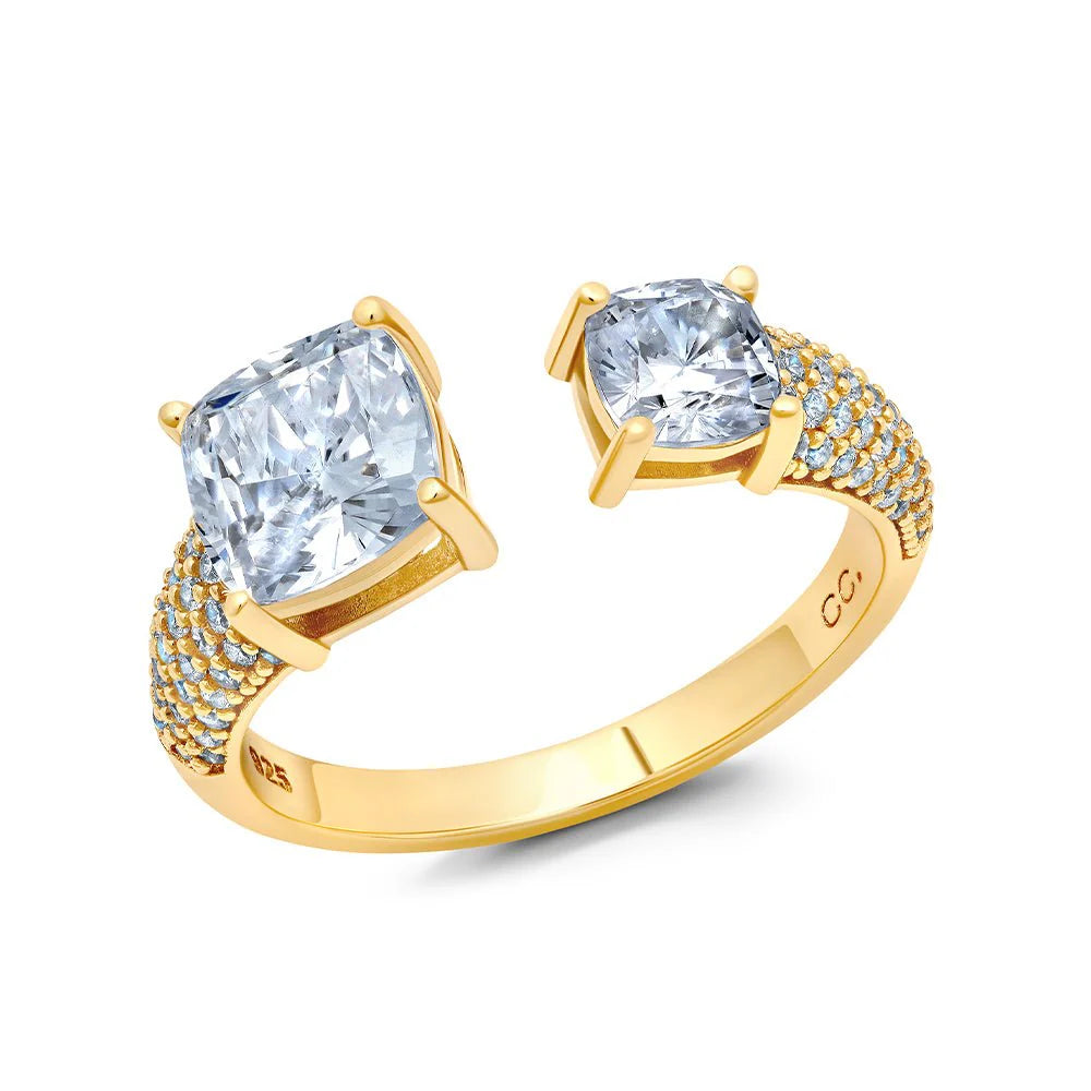 wedding rings for short fingers-CRISLU  Cushion Cut Open Pave Ring Finished in 18k Yellow Gold