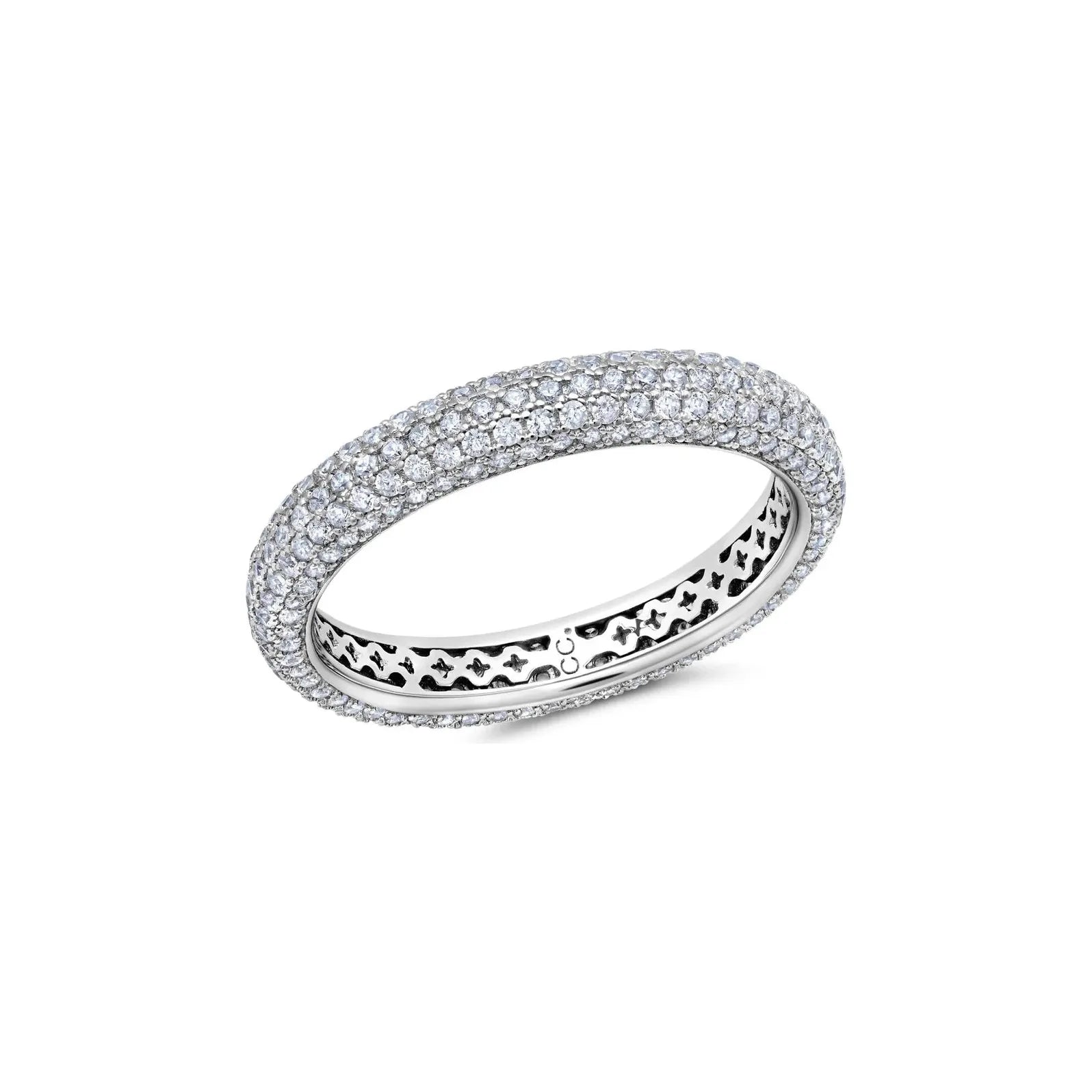 men’s rose gold rings-CRISLU Chamonix Pave Eternity Narrow Band   in Platinum