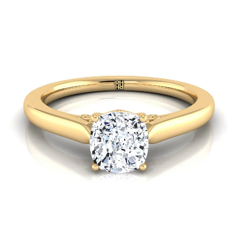 heart-shaped rings for women-18K Yellow Gold Cushion Scroll Gallery Comfort Fit Solitaire Engagement Ring