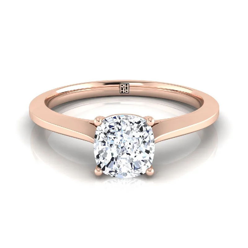 diamond anniversary rings-14K Rose Gold Cushion  Timeless Solitaire Comfort Fit Engagement Ring