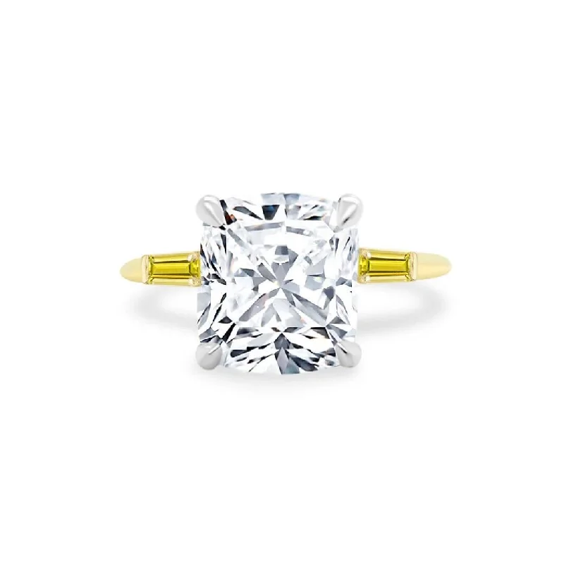 engagement rings for men-Cushion Cut with Tapered Baguette Cut Side Stones