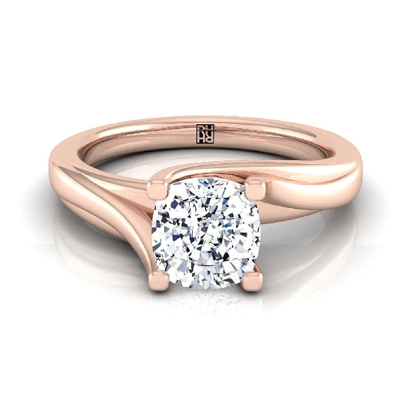 two-tone wedding rings-14K Rose Gold Cushion  Twisted Bypass Solitaire Engagement Ring