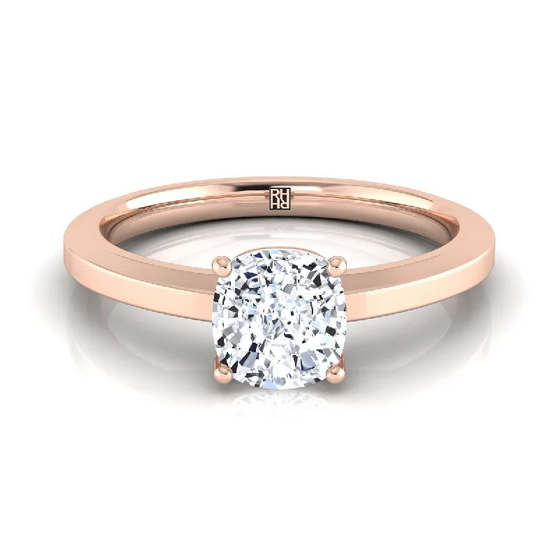 wedding rings for small hands-14K Rose Gold Cushion  Beveled Edge Comfort Style Bright Finish Solitaire Engagement Ring