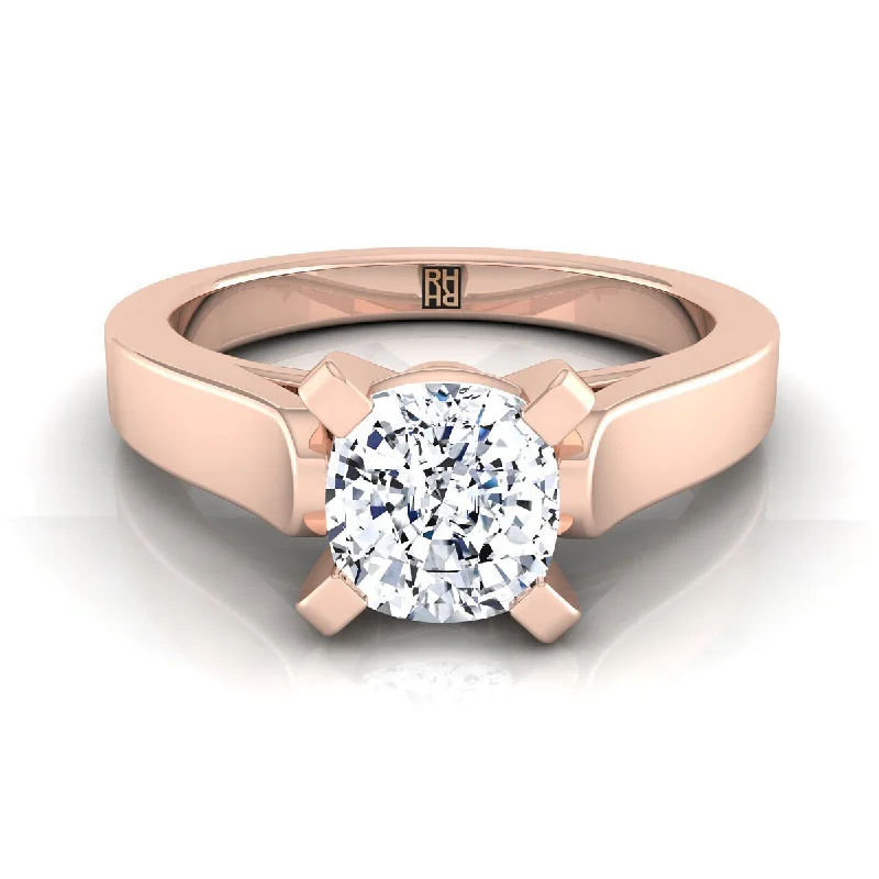 rose gold engagement rings-14K Rose Gold Cushion  Cathedral Style Solitaire Engagement Ring