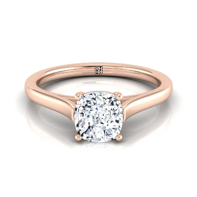 women’s engagement rings with gemstones-14K Rose Gold Cushion  Elegant Cathedral Solitaire Engagement Ring