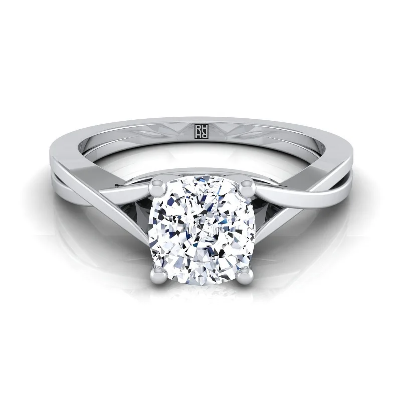 women’s diamond solitaire rings-14K White Gold Cushion Delicate Twist Solitaire Engagement Ring