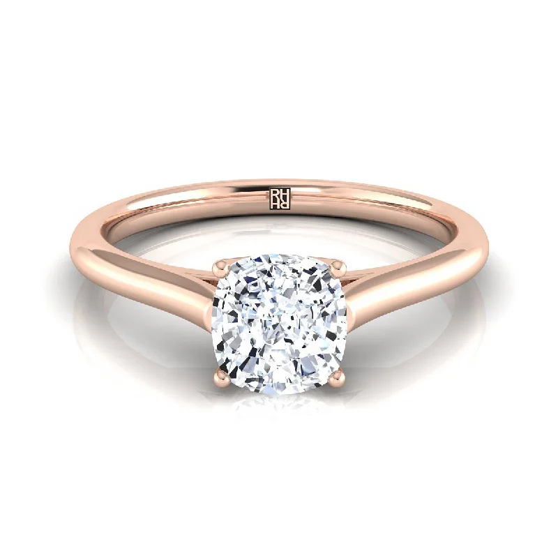 wedding bands for brides-14K Rose Gold Cushion  Cathedral Style Comfort Fit Solitaire Engagement Ring