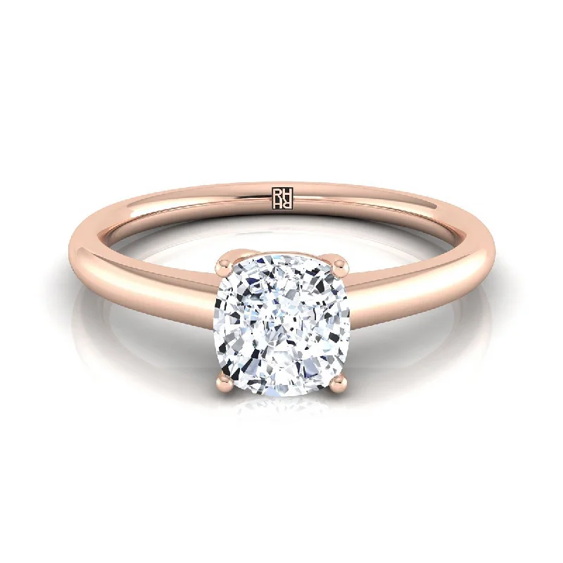 fashion rings for men-14K Rose Gold Cushion Contemporary Comfort Fit Solitaire Engagement Ring