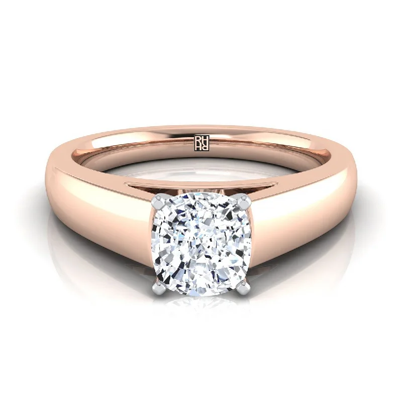 men’s rings with diamonds-14K Rose Gold Cushion  High Polished Signet Style Tapered Solitaire Engagement Ring