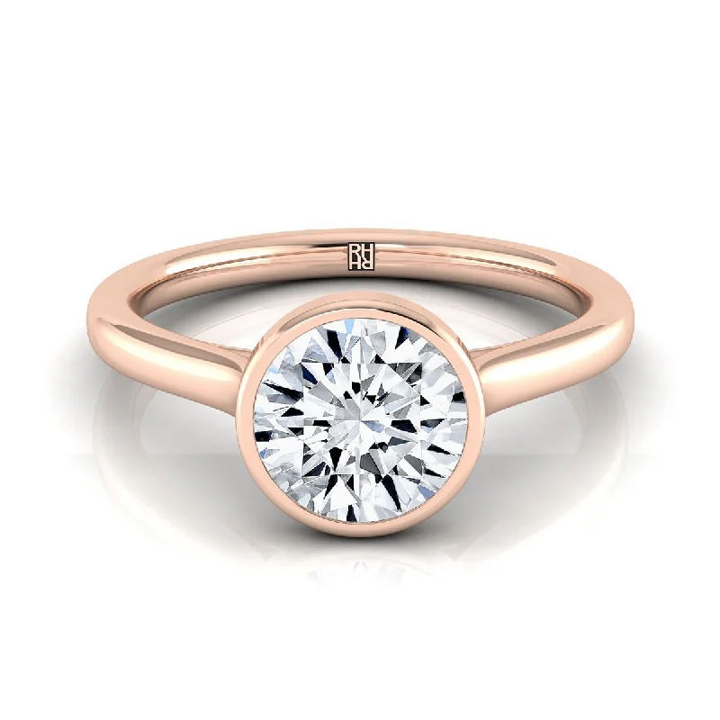 promise rings for couples-14K Rose Gold Round Brilliant  Simple Bezel Solitaire Engagement Ring