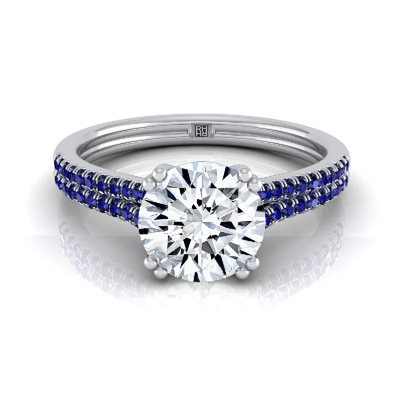 affordable wedding bands-14K White Gold Round Brilliant  Double Row Double Prong French Pave Diamond Engagement Ring