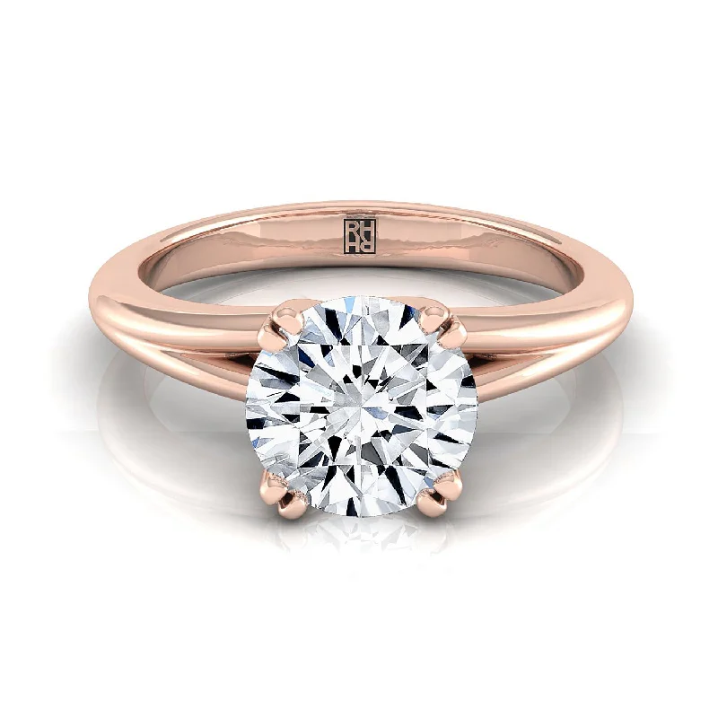 wedding rings for small hands-14K Rose Gold Round Brilliant East West Eight Claw Comfort Fit Solitaire Engagement Ring