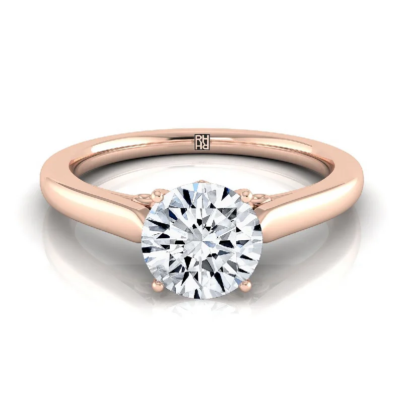 classic wedding rings-14K Rose Gold Round Brilliant Scroll Gallery Comfort Fit Solitaire Engagement Ring