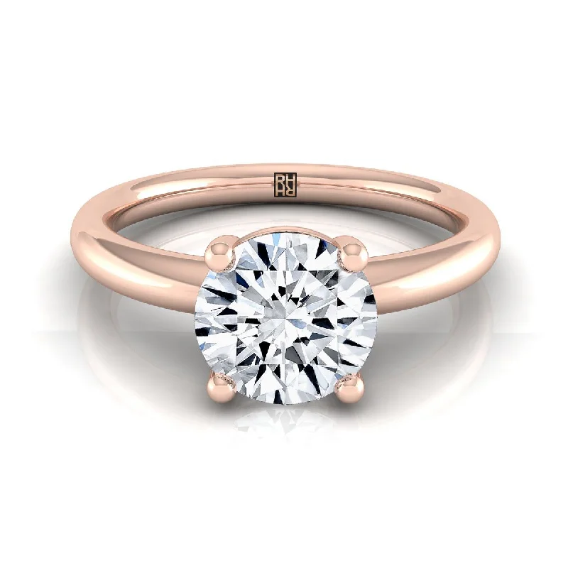 silver engagement rings-14K Rose Gold Round Brilliant Rounded Comfort Fit Solitaire Engagement Ring