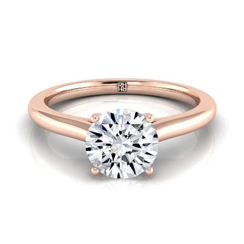 emerald cut diamond rings-14K Rose Gold Round Brilliant  Pinched Comfort Fit Claw Prong Solitaire Engagement Ring