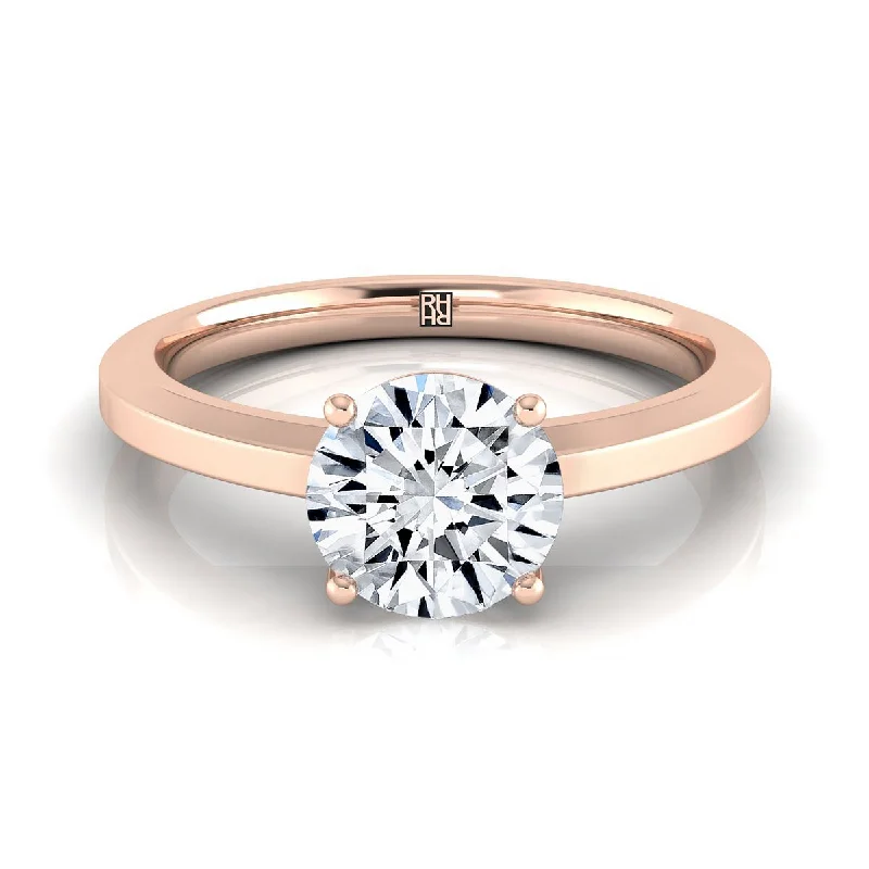 pink diamond rings-14K Rose Gold Round Brilliant  Beveled Edge Comfort Style Bright Finish Solitaire Engagement Ring