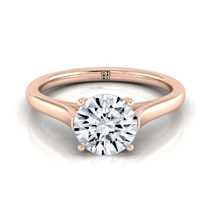 mens diamond wedding bands-14K Rose Gold Round Brilliant  Elegant Cathedral Solitaire Engagement Ring