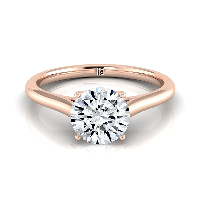 round diamond engagement rings-14K Rose Gold Round Brilliant  Cathedral Style Comfort Fit Solitaire Engagement Ring