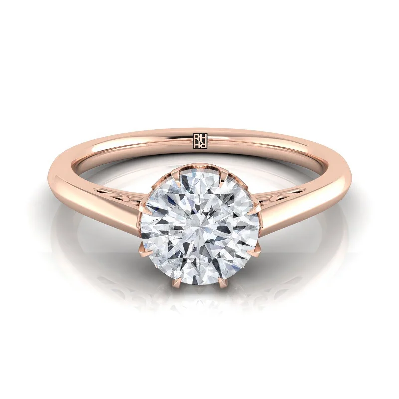 antique rings for women-14K Rose Gold Round Brilliant Antique Scroll Detail Solitaire Engagement Ring