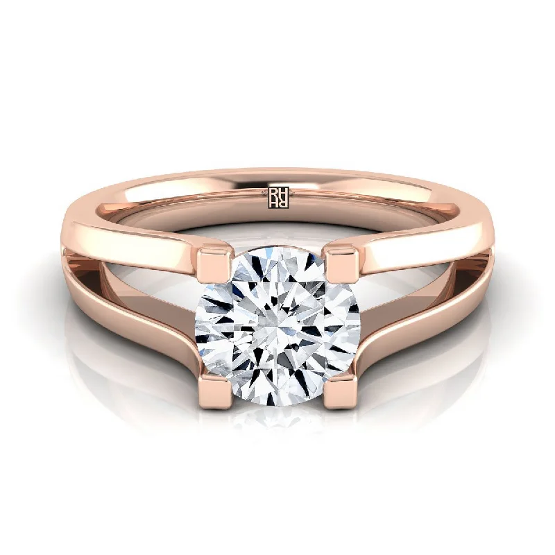 wedding rings with diamonds-14K Rose Gold Round Brilliant  Plain High Polish Split Shank Solitaire Engagement Ring