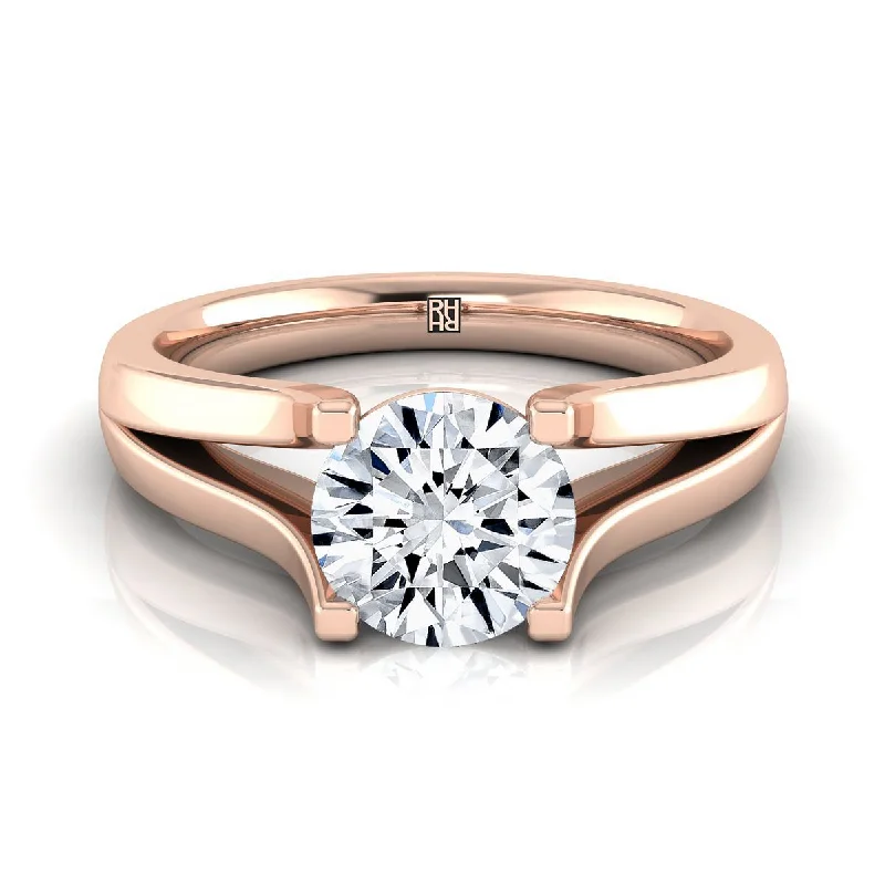 rings for bridesmaids-14K Rose Gold Round Brilliant Modern Split Shank Solitaire Engagement Ring