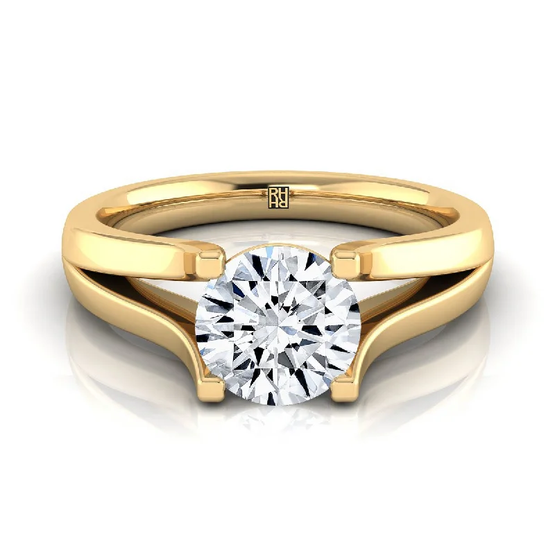 antique wedding rings-18K Yellow Gold Round Brilliant Modern Split Shank Solitaire Engagement Ring