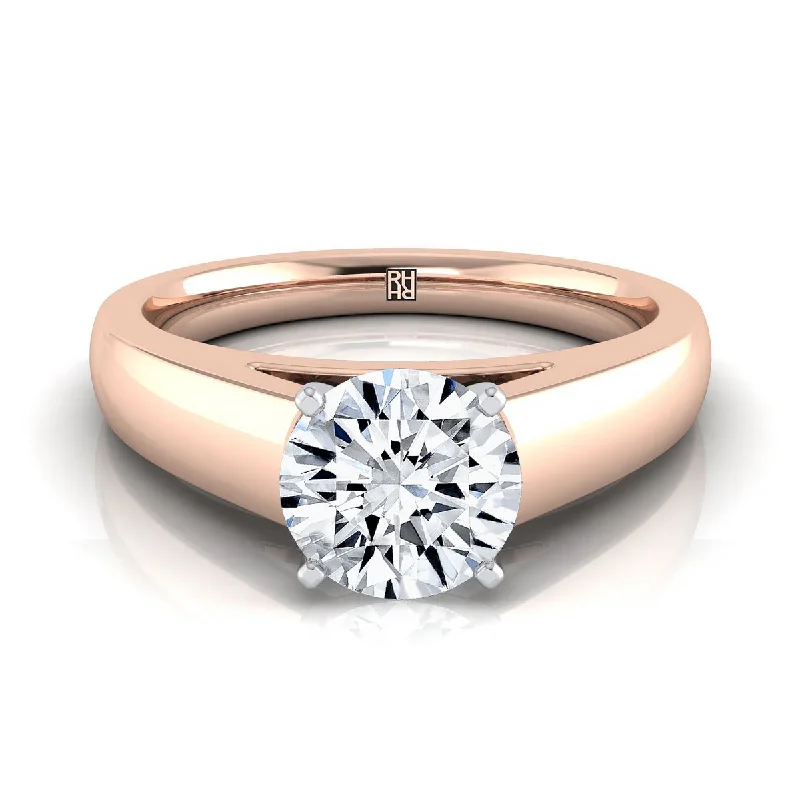 fine jewelry rings-14K Rose Gold Round Brilliant  High Polished Signet Style Tapered Solitaire Engagement Ring