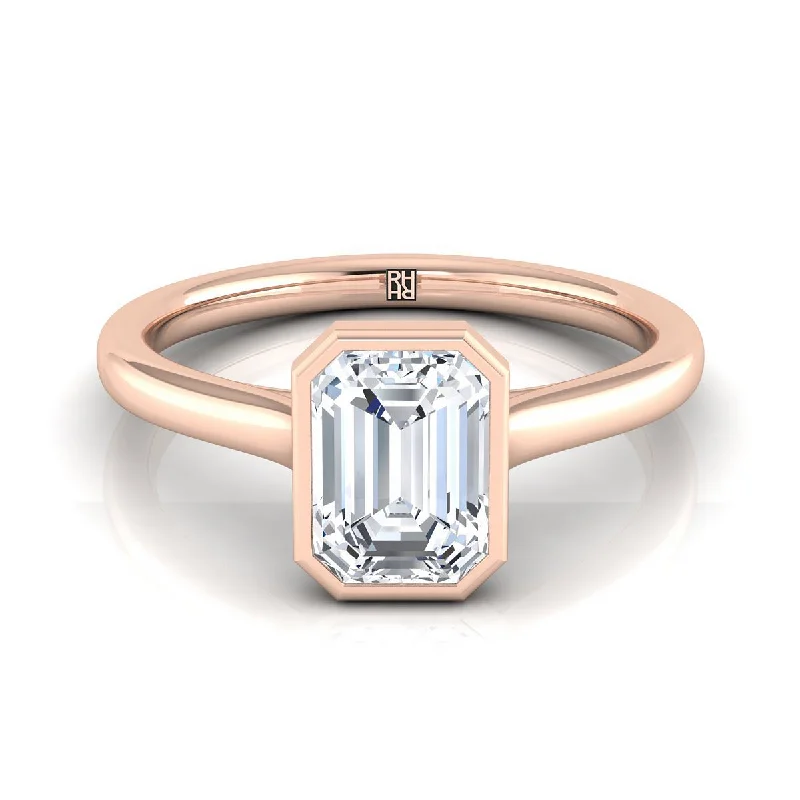 best men’s wedding rings-14K Rose Gold Emerald Cut  Simple Bezel Solitaire Engagement Ring