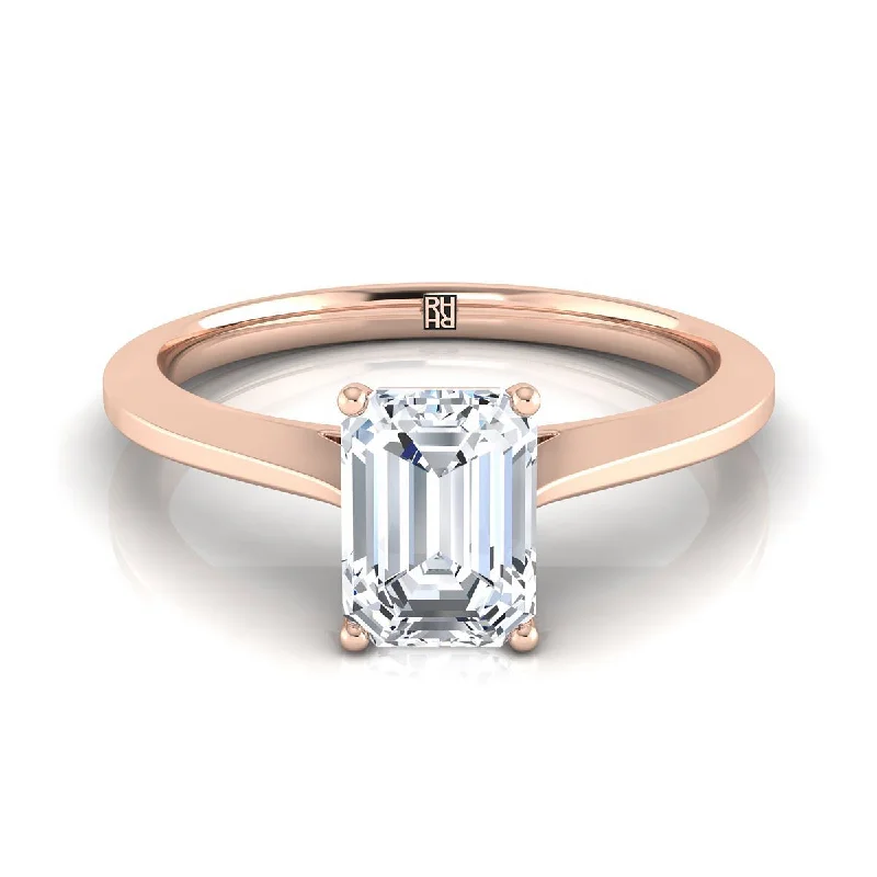 gold signet rings-14K Rose Gold Emerald Cut  Timeless Solitaire Comfort Fit Engagement Ring