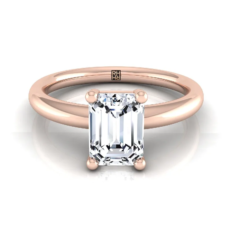 antique rings for women-14K Rose Gold Emerald Cut Rounded Comfort Fit Solitaire Engagement Ring