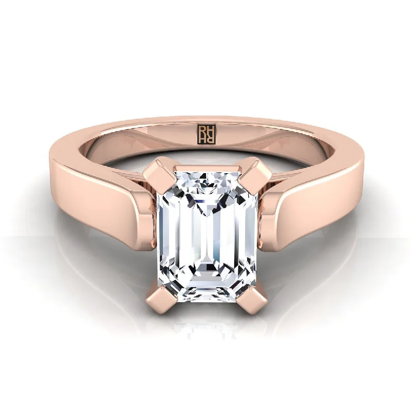 luxury diamond rings-14K Rose Gold Emerald Cut  Cathedral Style Solitaire Engagement Ring