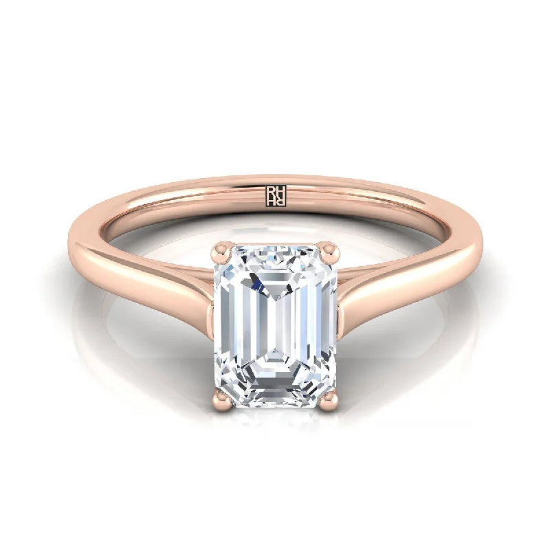 eternity rings with diamonds-14K Rose Gold Emerald Cut  Elegant Cathedral Solitaire Engagement Ring