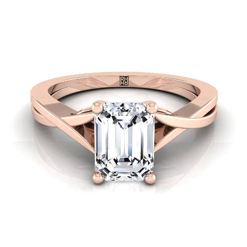 high-end engagement rings-14K Rose Gold Emerald Cut Delicate Twist Solitaire Engagement Ring