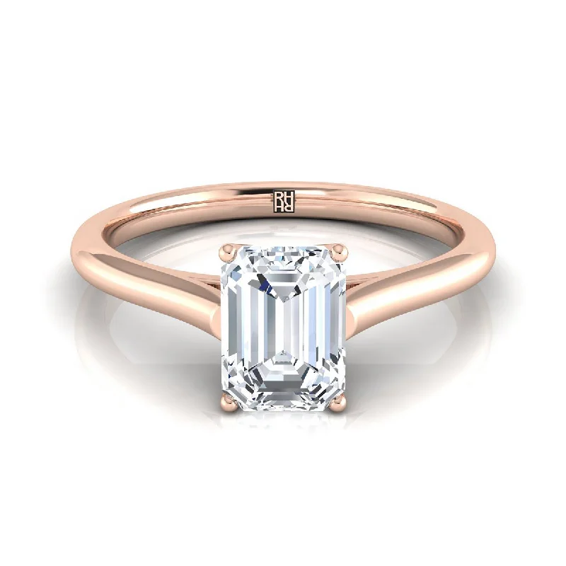 rings for women with rubies-14K Rose Gold Emerald Cut  Cathedral Style Comfort Fit Solitaire Engagement Ring