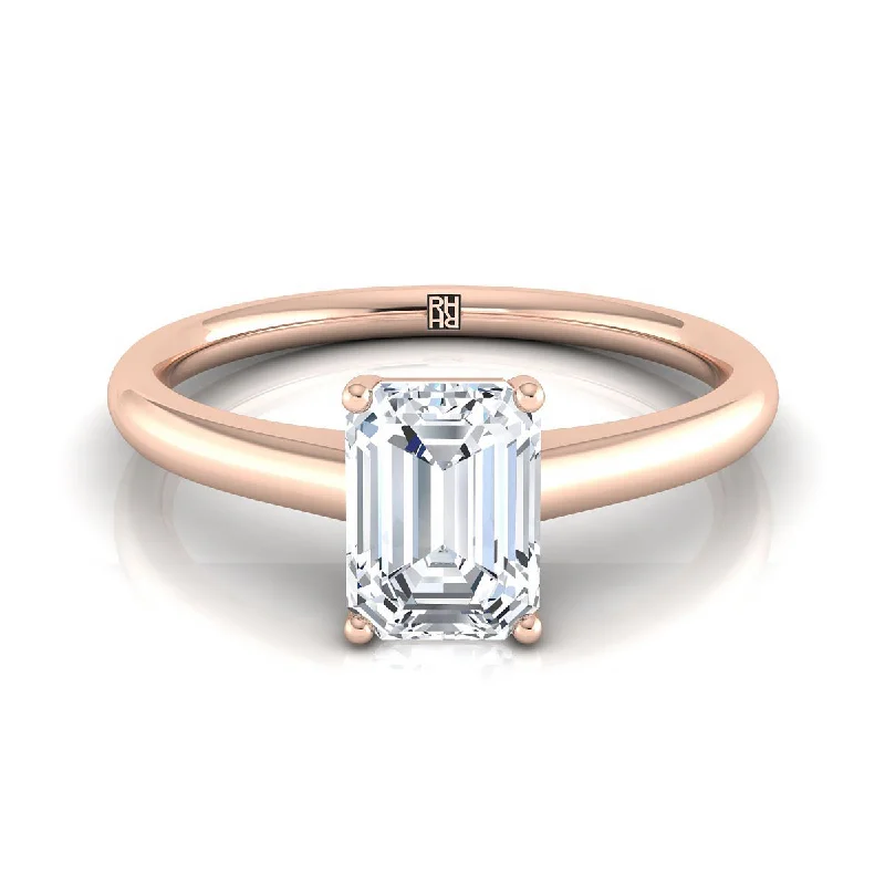 women’s diamond stackable rings-14K Rose Gold Emerald Cut Contemporary Comfort Fit Solitaire Engagement Ring