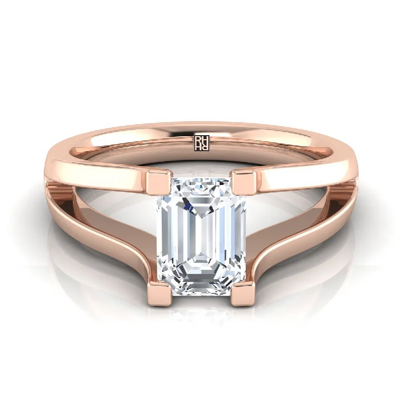 luxury diamond rings-14K Rose Gold Emerald Cut  Plain High Polish Split Shank Solitaire Engagement Ring