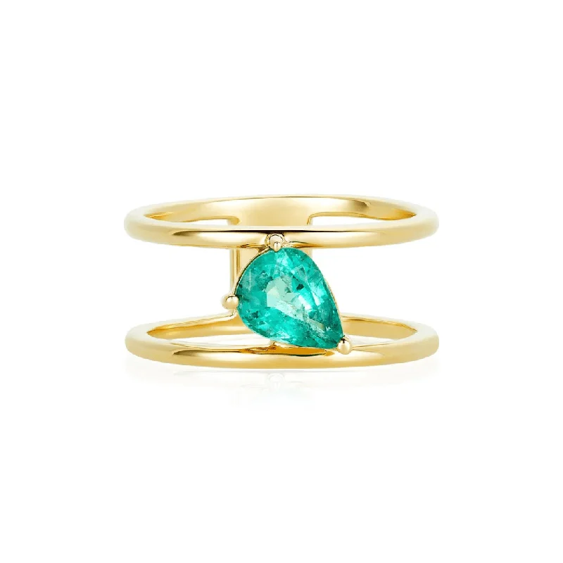 handmade rings for women-Emerald Pear Cage Band