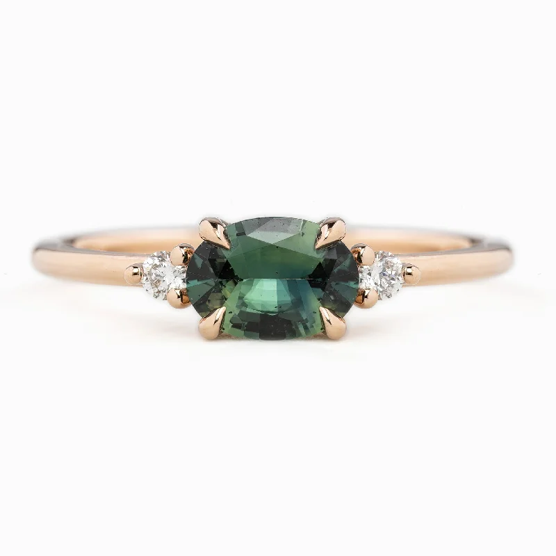 gemstone engagement rings for women-Emilie Ring 0.77ct Green Madagascar Sapphire, 14k Rose Gold (One of a kind)