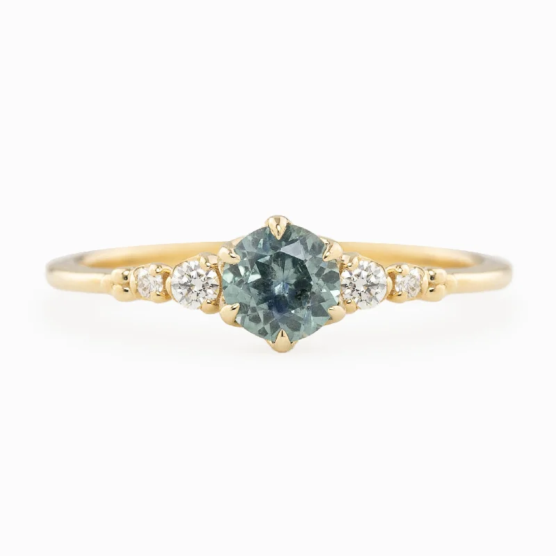 vintage style wedding rings-Estel Fleur Six Prongs Ring 0.60ct Light Blue Green Montana Sapphire